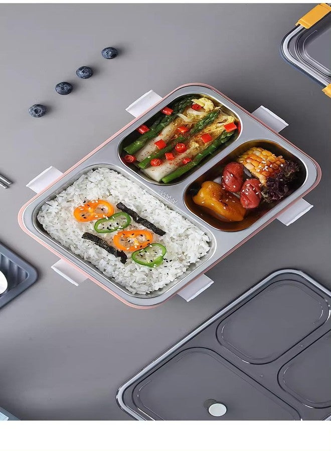 OLMARTT KITCHENWARE 3 Compartment Stainless Steel Lunch Box, Leakage Proof Lunch Box for School Kids and Adults Pack of 1 Blue,750ML - Image 3